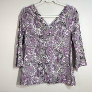 Peter Millar V-neck Paisley Blouse 3/4 Sleeve Top Size Womens Small